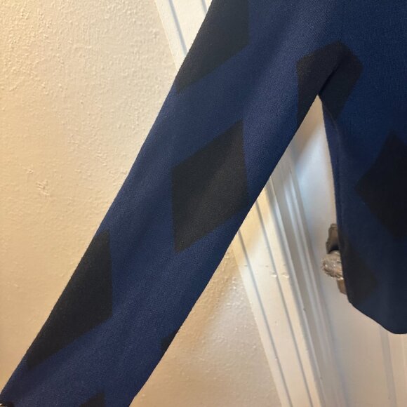 Ann Taylor Blue Mock Turtle Neck Sweater w/ Black Diamond Pattern-Medium - Picture 6 of 6